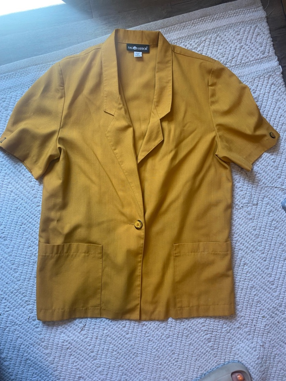 Mustard Short Sleeve Single-Button Blazer Vintage with Mystery Pair of Earrings